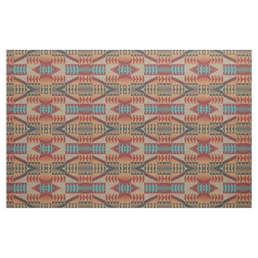 Orange Green Aqua Turquoise Red Ethnic Mosaic Fabric