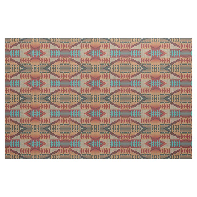 Orange Green Aqua Turquoise Red Ethnic Mosaic Fabric (Fat Quarter)