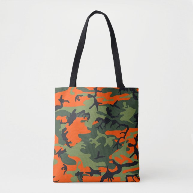 Orange, Green, Black Camo Camouflage Tote Bag (Front)