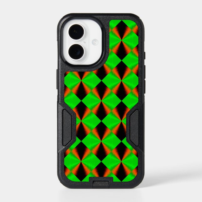 Orange Green Black Diamond Pattern Otterbox iPhone Case (Back)