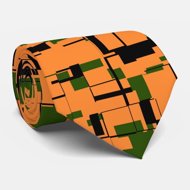 Orange Green Black Digital Camo Pattern Neck Tie (Rolled)