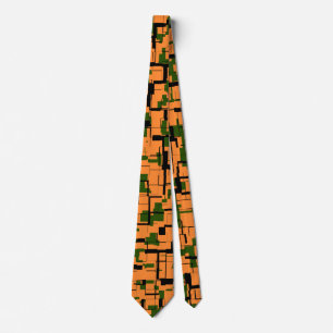 Orange Green Black Digital Camo Pattern Neck Tie