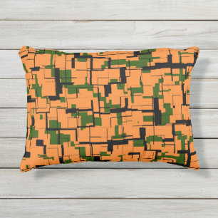 Orange Green Black Digital Camo Pattern Outdoor Pillow