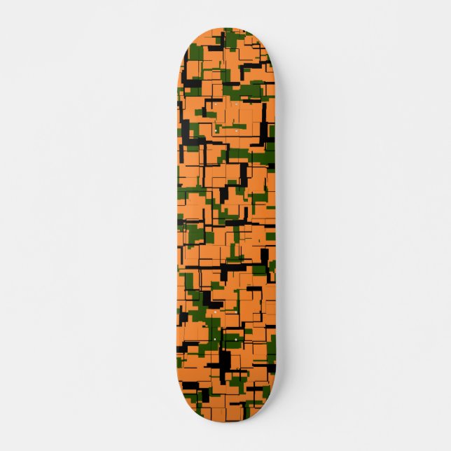 Orange Green Black Digital Camo Pattern Skateboard (Front)