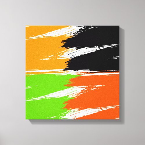 Orange Green Black White Brush Stroke Paint Canvas Print