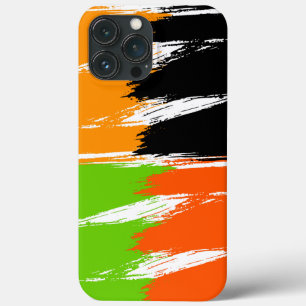 Orange Green Black White Brush Stroke Paint iPhone 13 Pro Max Case