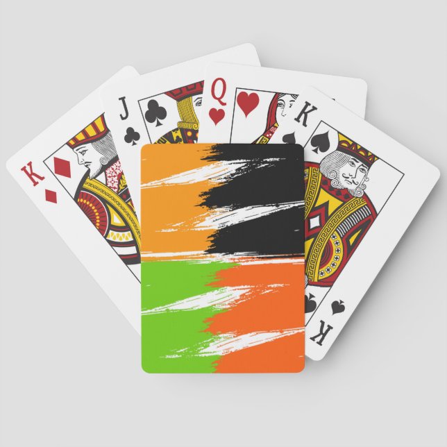 Orange Green Black White Brush Stroke Paint Poker Cards (Back)