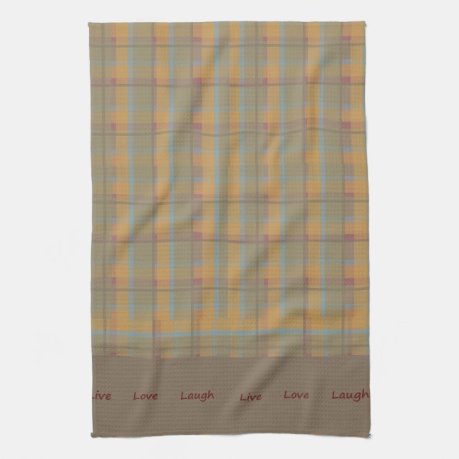 Orange Green Blue Red Brown Plaid Towel (Vertical)