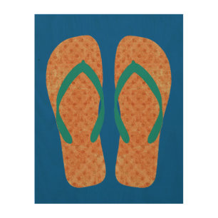 Orange Green Blue Summer Beach Theme Flip Flops Wood Wall Decor