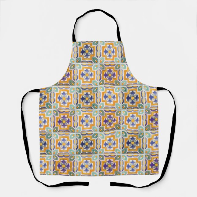 Orange-Green-Blue Tile All-Over Print Apron (Front)