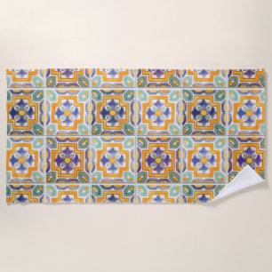 Orange-Green-Blue Tile Beach Towel