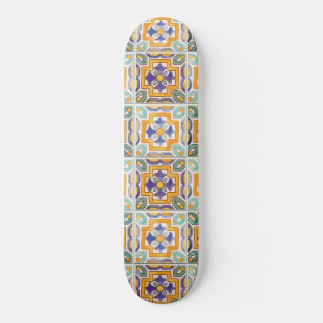 Orange-Green-Blue Tile Skateboard (Front)