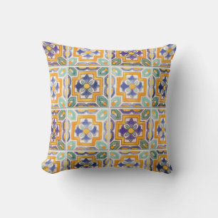 Orange-Green-Blue Tile Throw Pillow