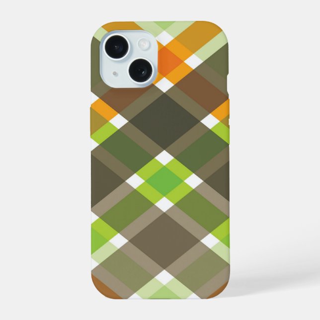 Orange Green Brown Plaid Simple Fun Checks Pattern Iphone Case (Back)