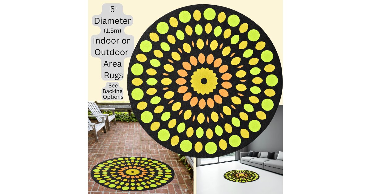 Orange Green Brown Spots on Black Circular Rug | Zazzle
