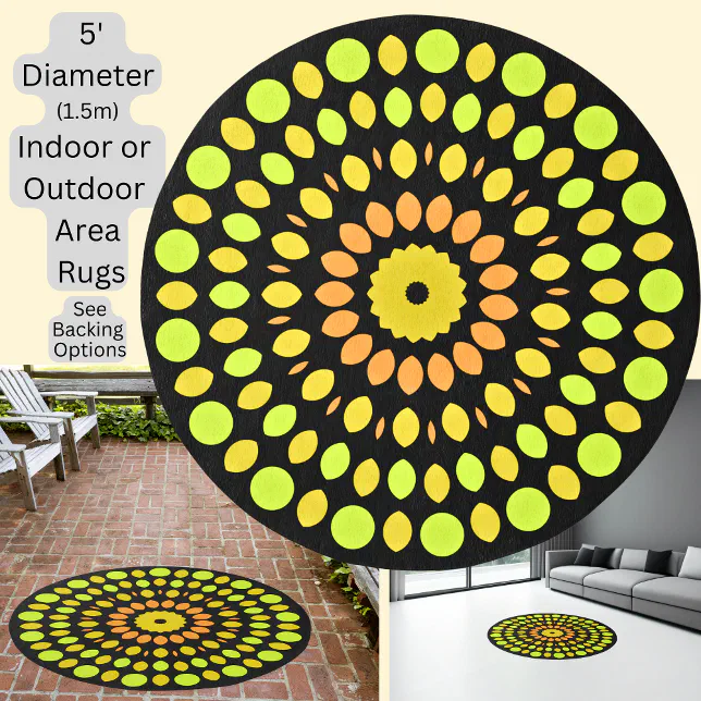 Orange Green Brown Spots on Black Circular Rug | Zazzle