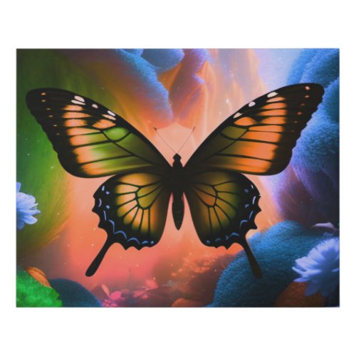 Orange green butterfly  faux canvas print