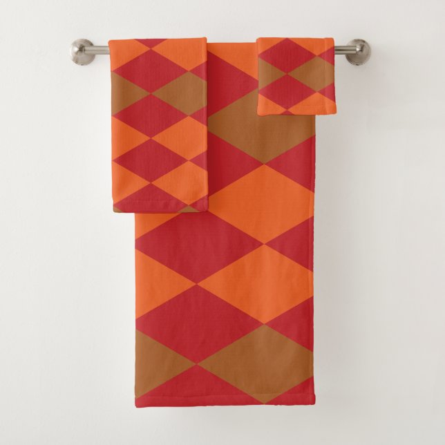 Orange Green Checkered Diamond  Bath Towel Set (Insitu)