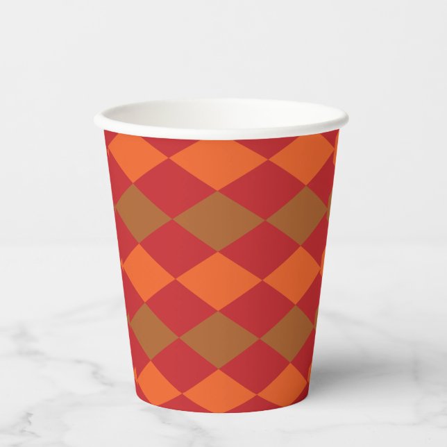 Orange Green Checkered Diamond Party Paper Cups (Front)