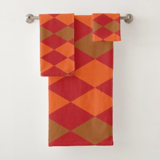 Orange Green Checkered Diamond Pattern 