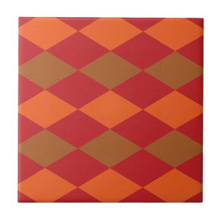 Orange Green Checkered Diamond Pattern 