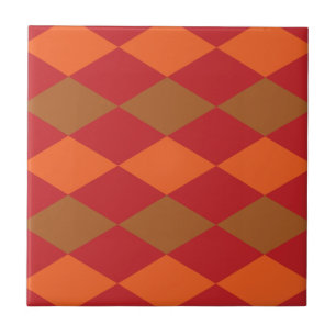 Orange Green Checkered Diamond Pattern Ceramic Tile