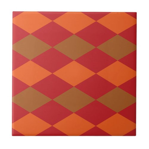 Orange Green Checkered Diamond Pattern  Ceramic Tile