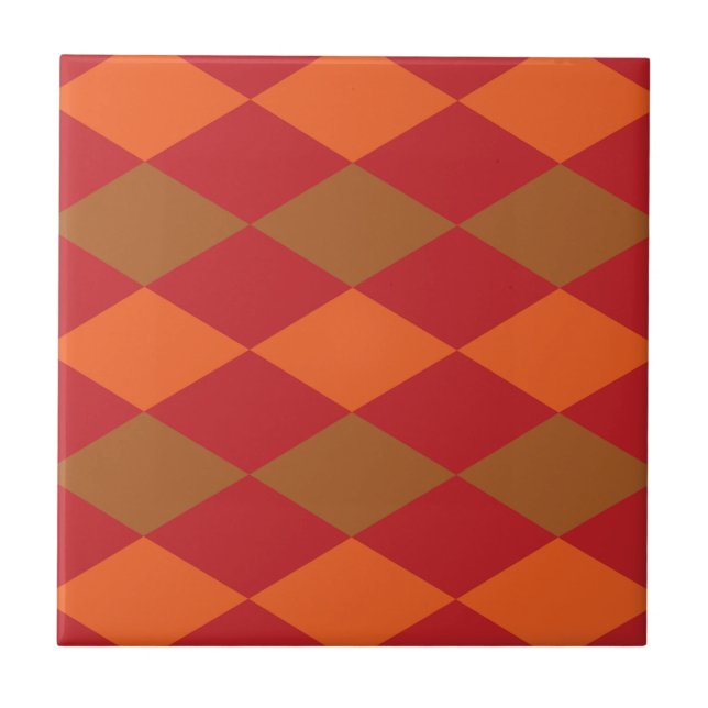 Orange Green Checkered Diamond Pattern  Ceramic Tile (Front)
