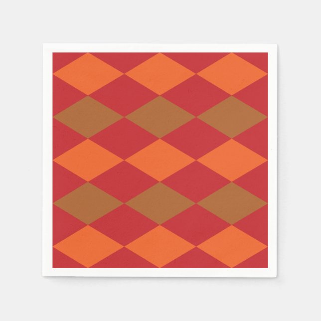 Orange Green Checkered Diamond Pattern Party Napkins (Front)
