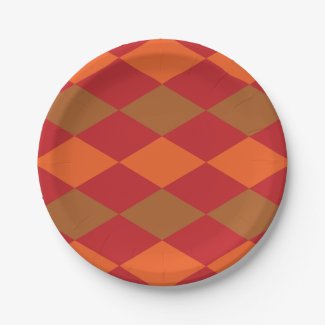 Orange Green Checkered Diamond Pattern Party