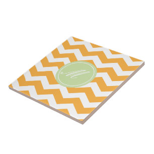 Orange & Green Chevron with Monogram Tiles