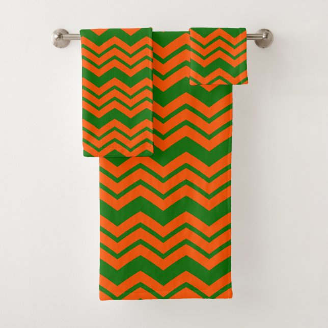 Orange Green Chevron Zigzag Design  Bath Towel Set (Insitu)