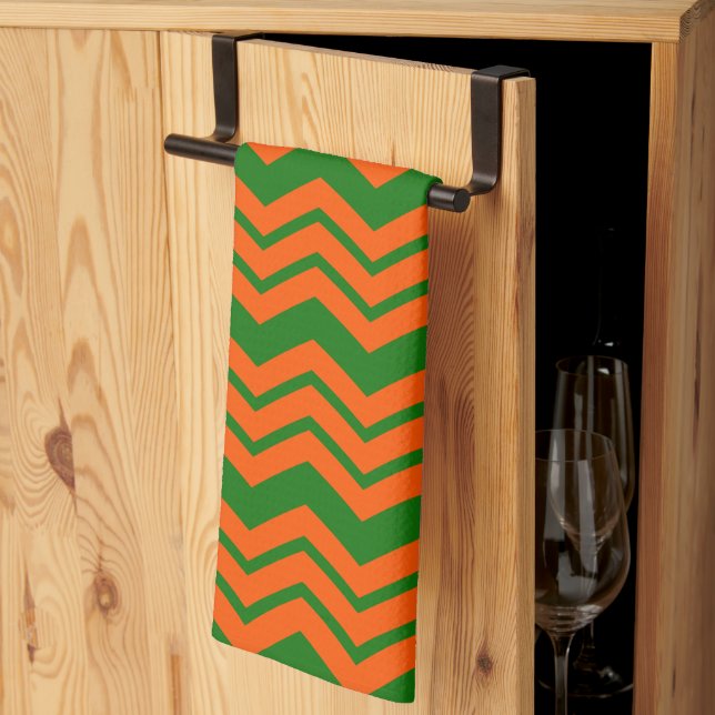 Orange Green Chevron Zigzag Design  Kitchen Towel (Thirds Fold)