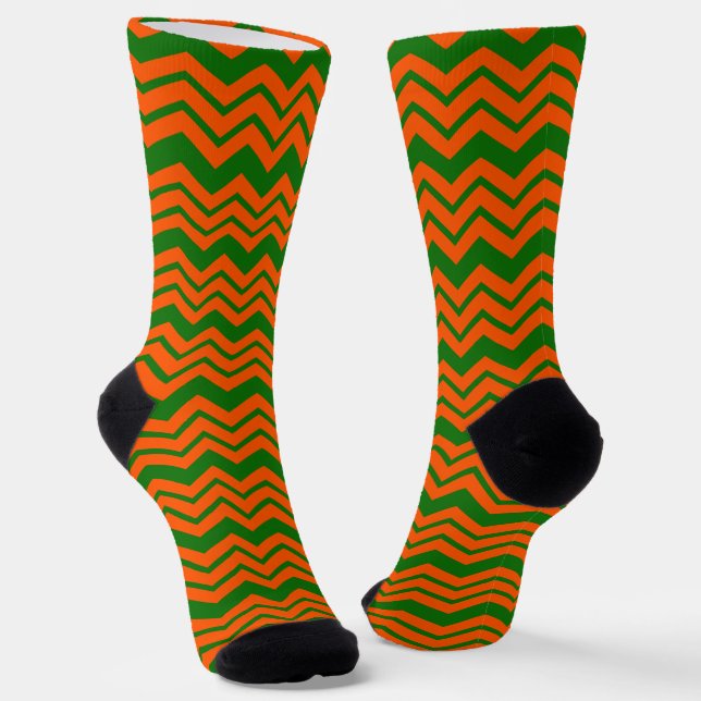 Orange Green Chevron Zigzag Design  Socks (Angled)