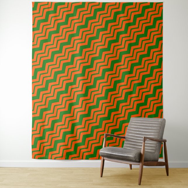 Orange Green Chevron Zigzag Design  Tapestry (In Situ)