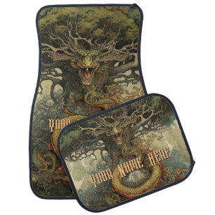 Orange Green Chinese Tree Dragon Tattoo Art Car Floor Mat