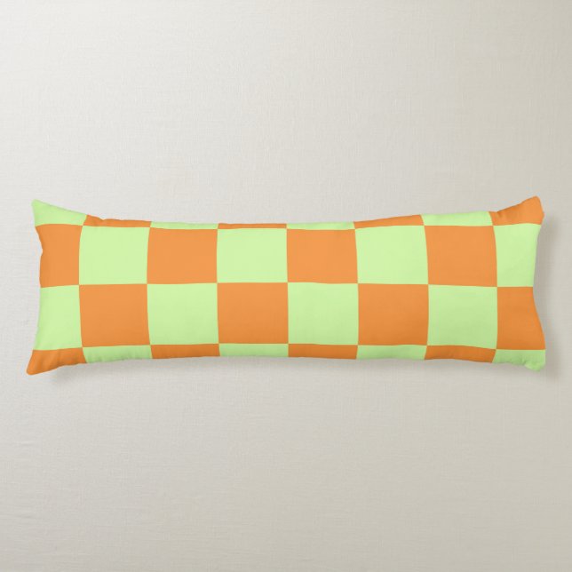 Orange Green Citrus Checkered Gingham Pattern Body Pillow (Front)