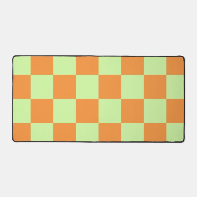 Orange Green Citrus Checkered Gingham Pattern Desk Mat (Front)