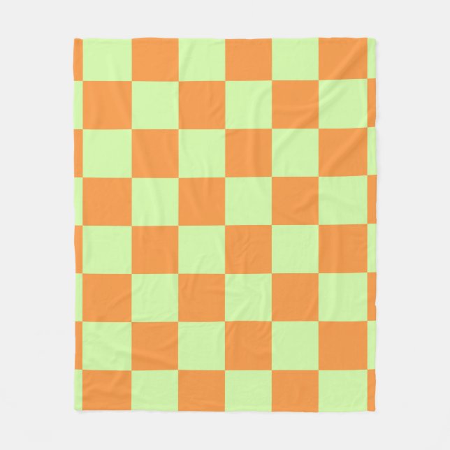 Orange Green Citrus Checkered Gingham Pattern Fleece Blanket (Front)