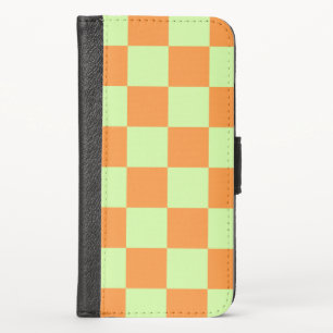 Orange Green Citrus Checkered Gingham Pattern iPhone XS Wallet Case