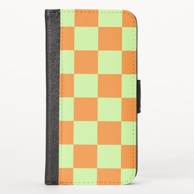 Orange Green Citrus Checkered Gingham Pattern iPhone Wallet Case (Front)
