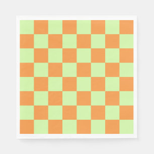 Orange Green Citrus Checkered Gingham Pattern Napkins