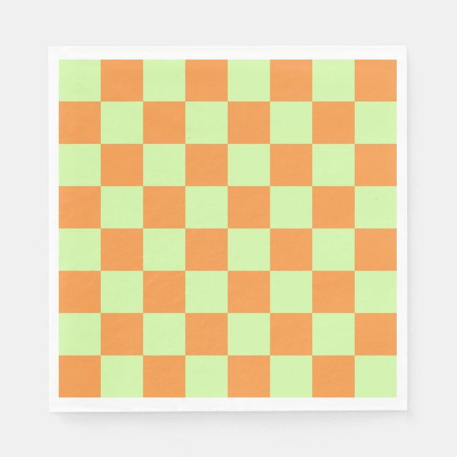 Orange Green Citrus Checkered Gingham Pattern Napkins (Front)