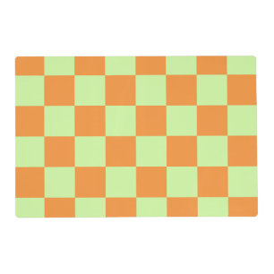 Orange Green Citrus Checkered Gingham Pattern Placemat