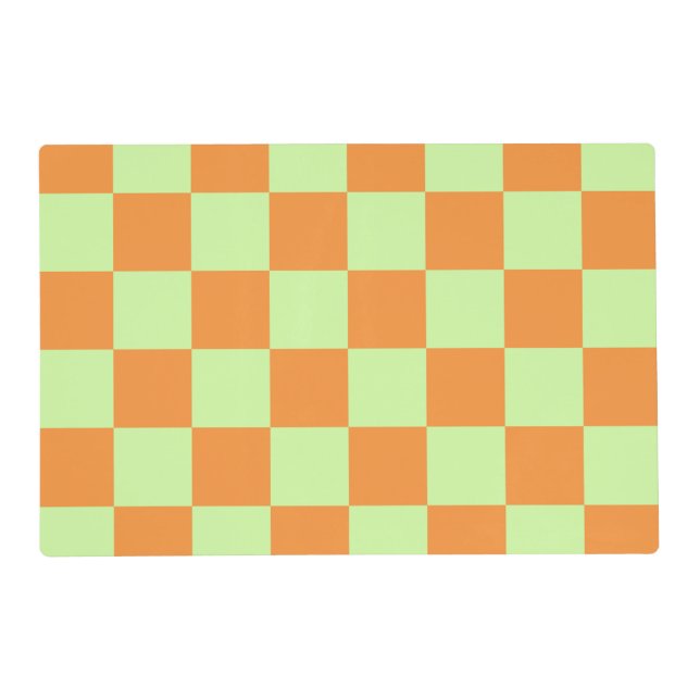Orange Green Citrus Checkered Gingham Pattern Placemat (Front)