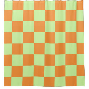 Orange Green Citrus Checkered Gingham Pattern Shower Curtain