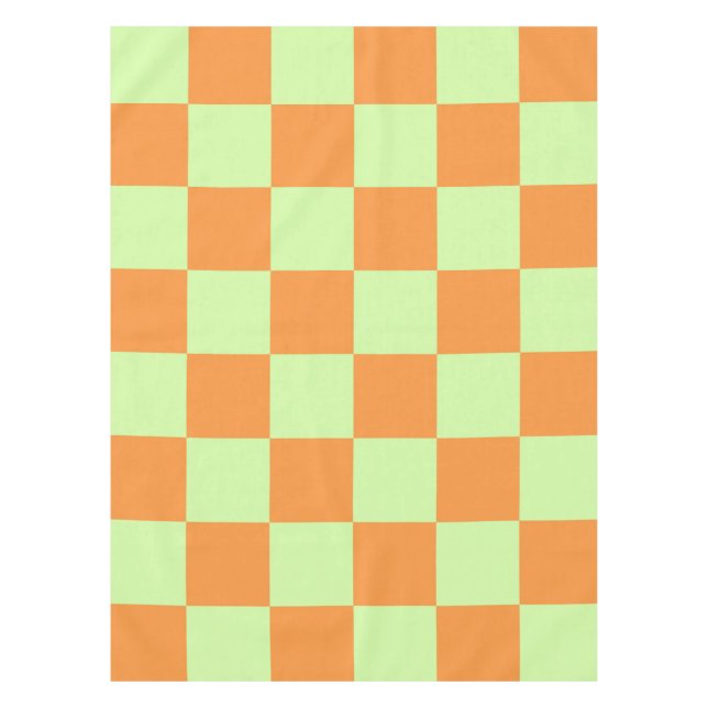 Orange Green Citrus Checkered Gingham Pattern Tablecloth (Front)