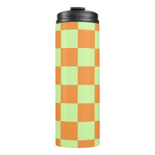 Orange Green Citrus Checkered Gingham Pattern Thermal Tumbler (Front)
