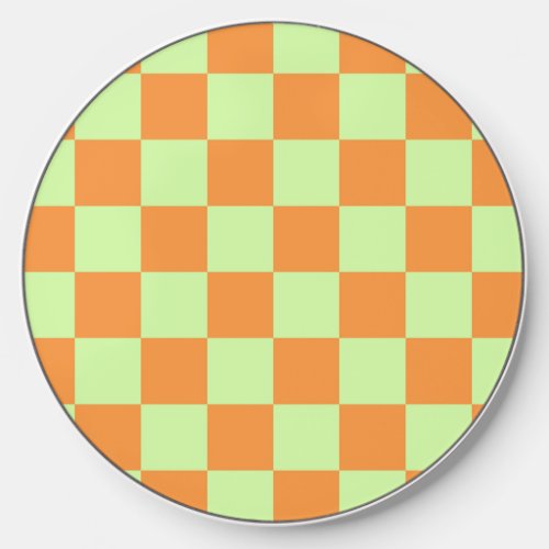 Orange Green Citrus Checkered Gingham Pattern Wireless Charger