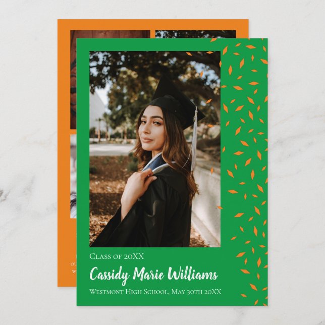 Orange Green Confetti Graduation Announcement (Front/Back)
